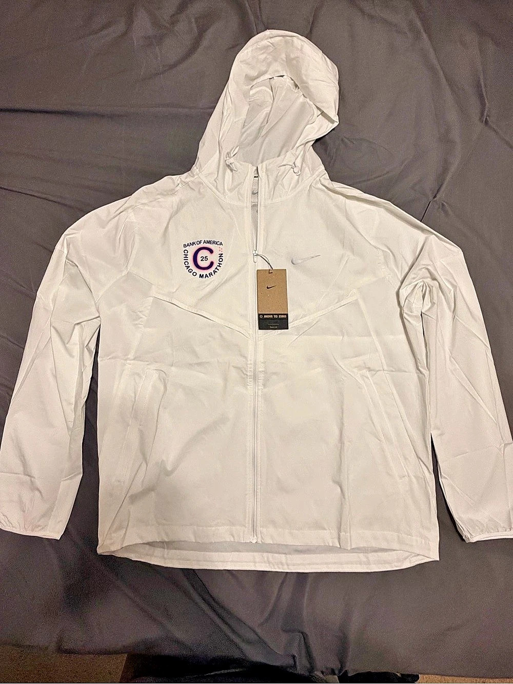 Nike White Hooded Lightweight Jacket Bank of America